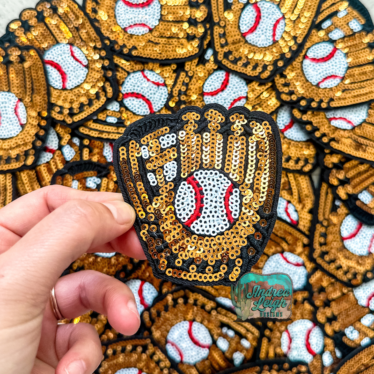 Sequin Baseball Glove Embroidered Patch