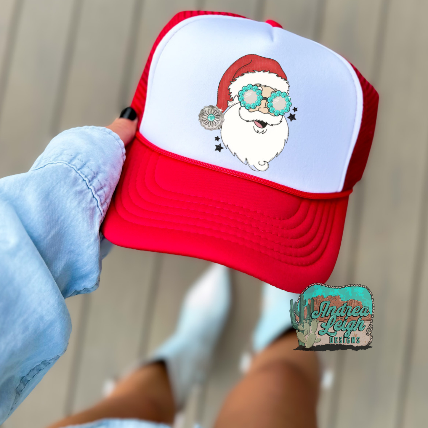 DTF Transfers Turquoise Santa