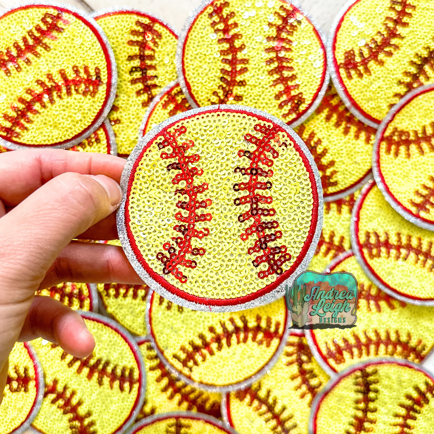Glitter Softball Sequin Embroidered Patch