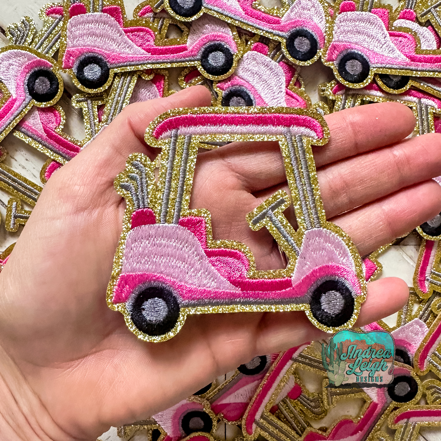 Glitter Pink Golf Cart Embroidered Patch