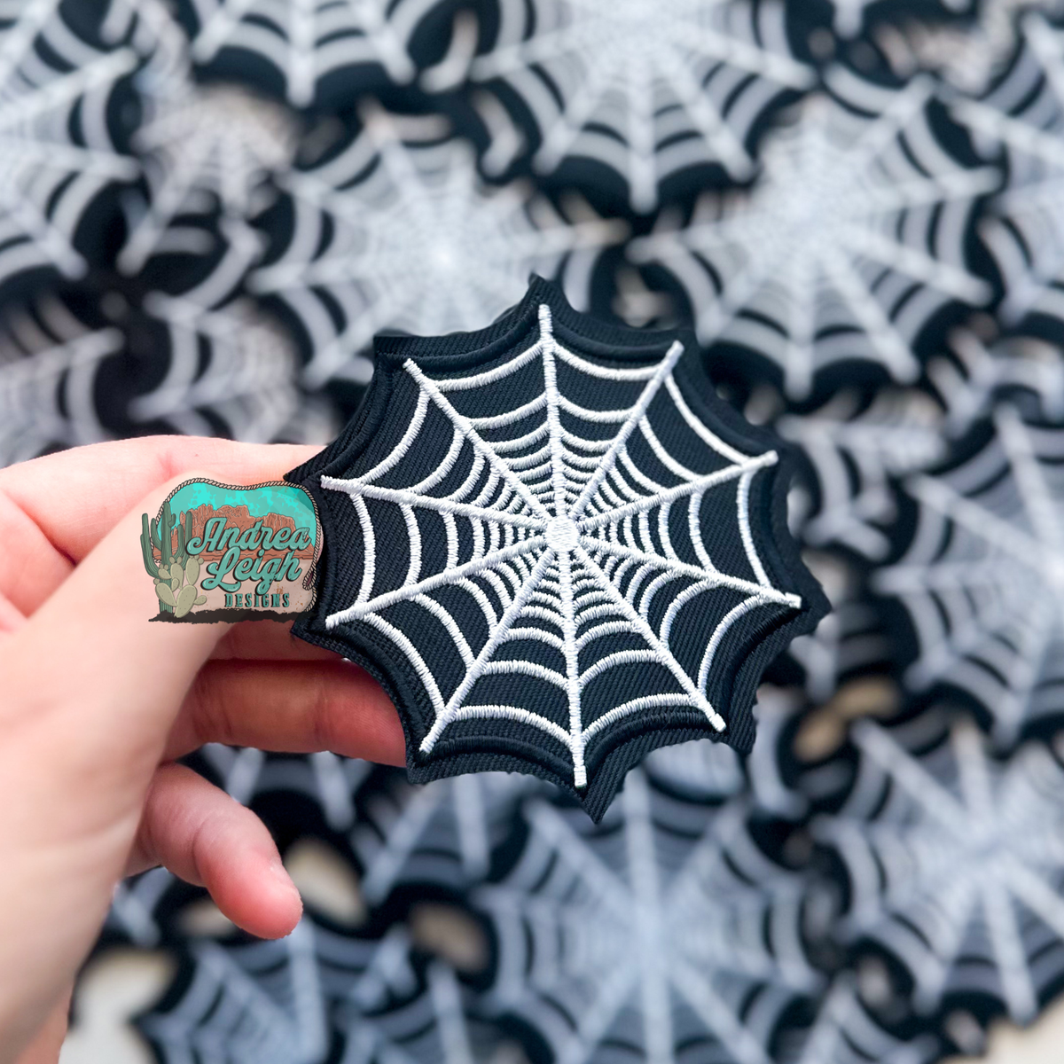 Black and White Spider Web Embroidered Patch