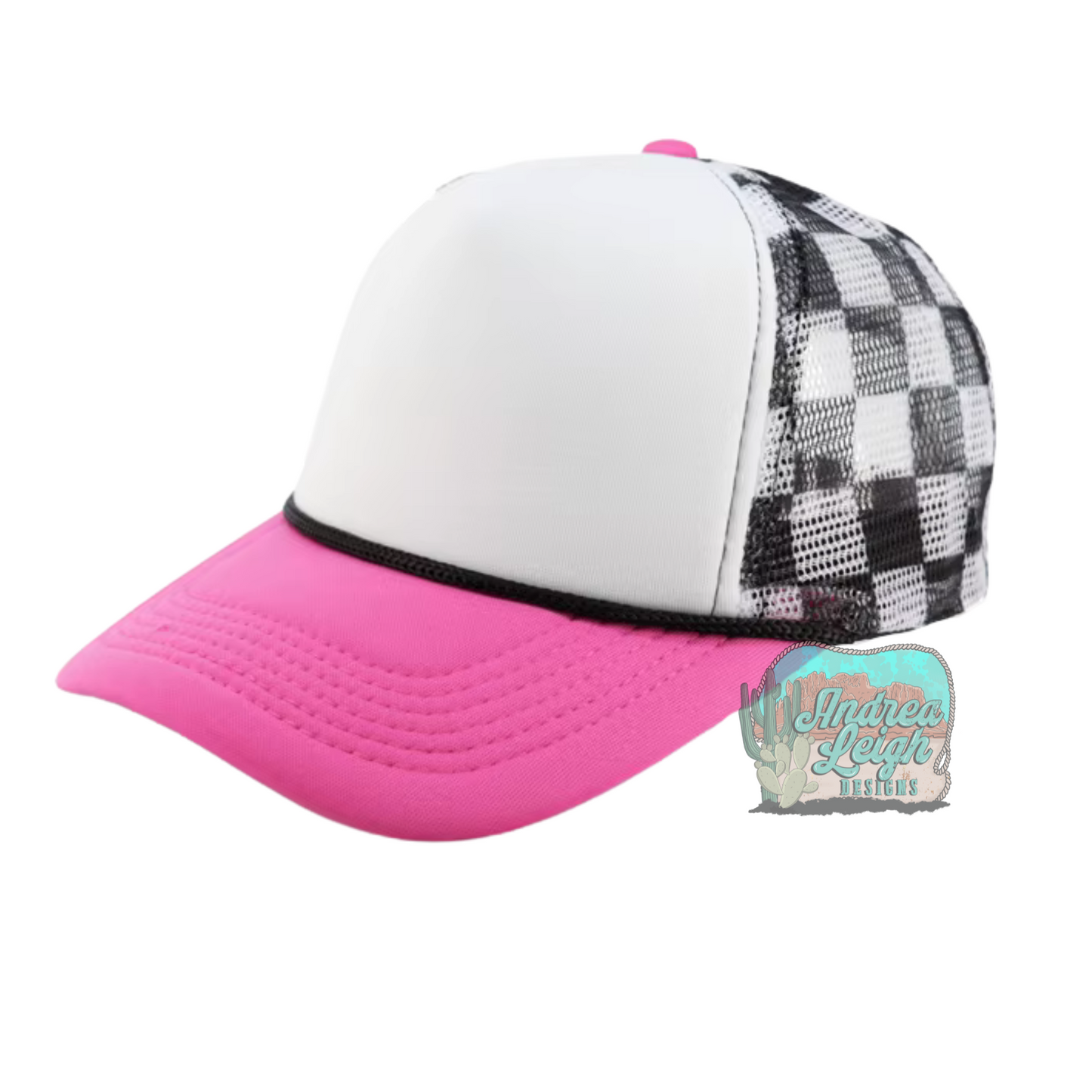 Pink and Black Checkered Trucker Hat