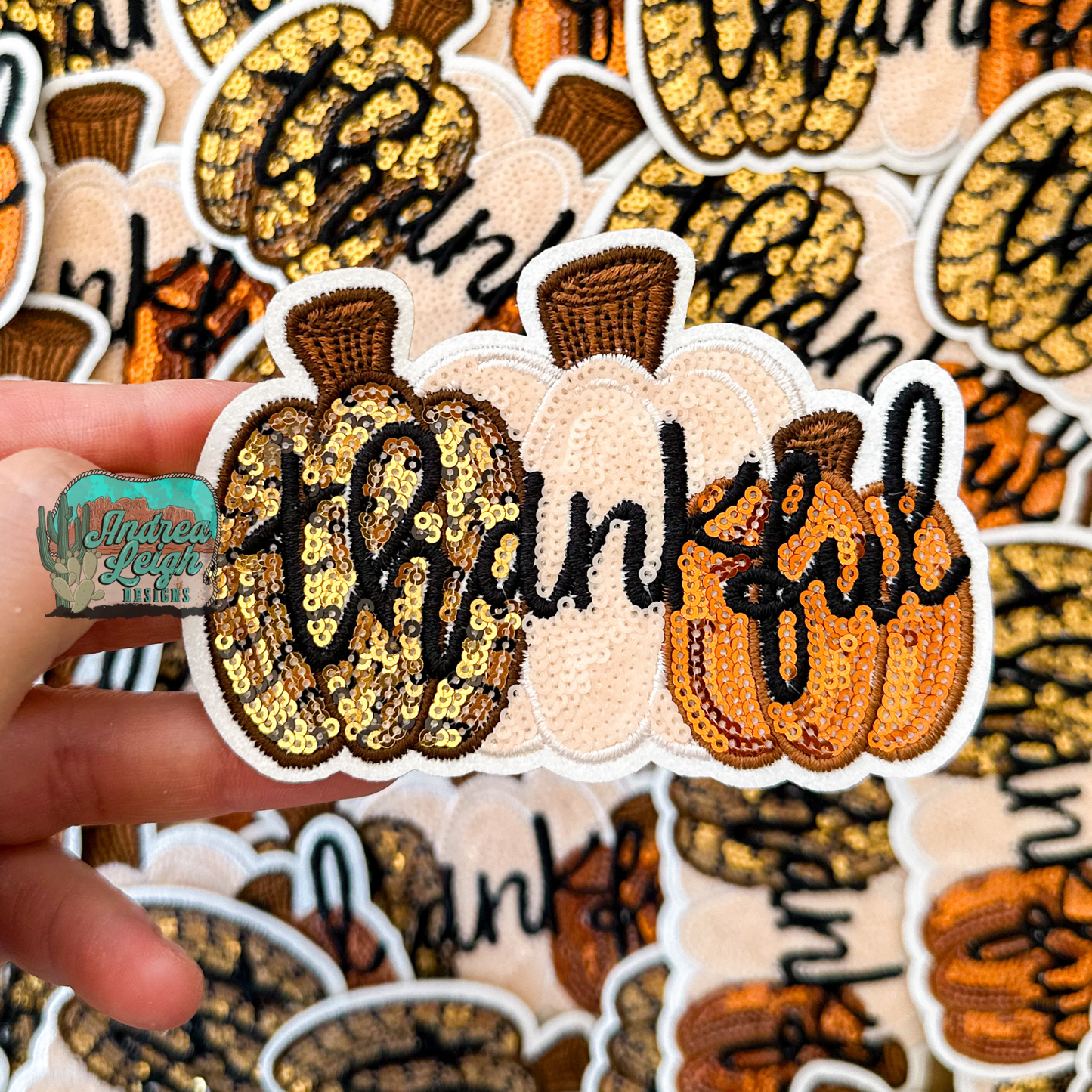 ALD EXCLUSIVE-Thankful Pumpkins Glitter Sequin Embroidered Patch