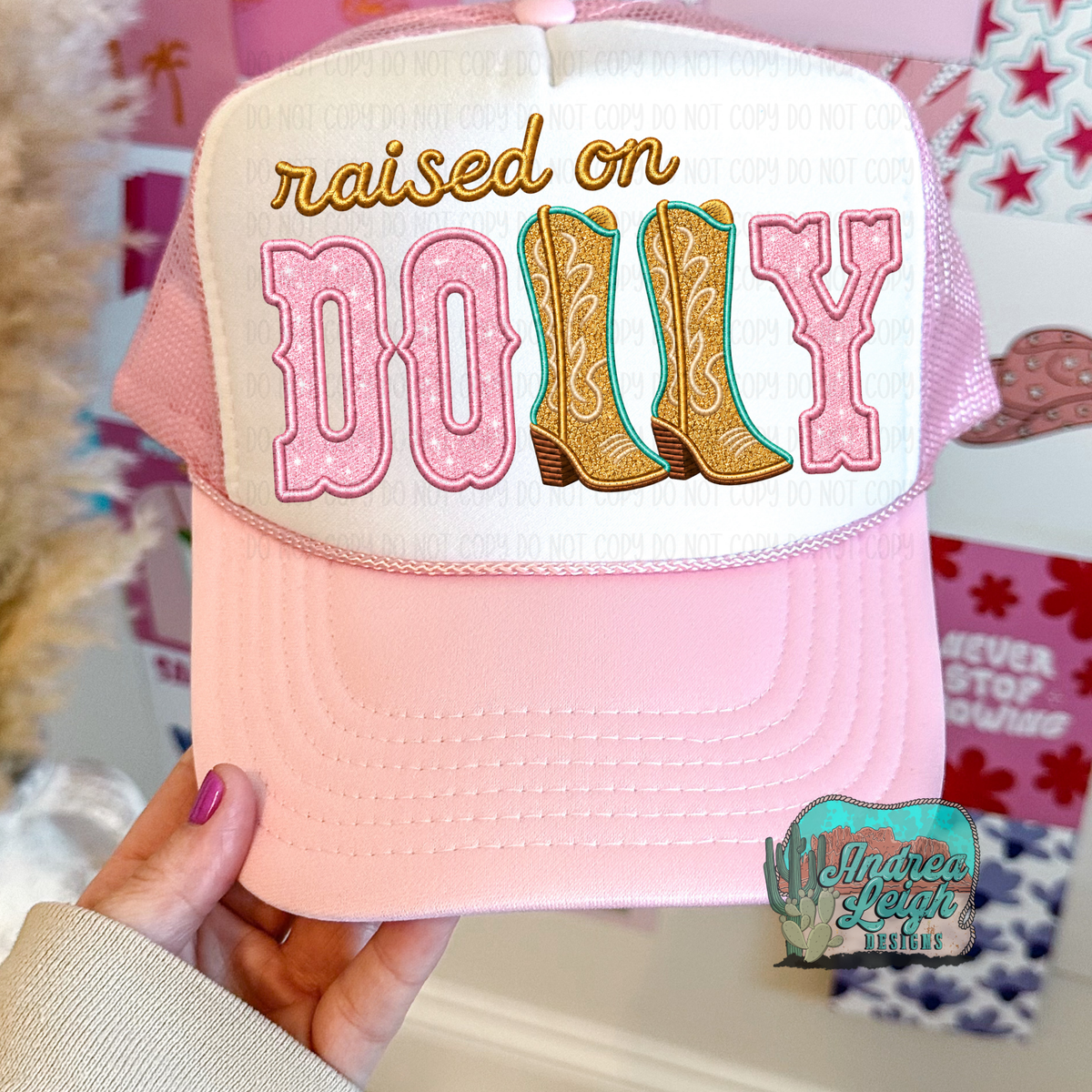 DTF Transfers Raised on Dolly Faux Embroidery