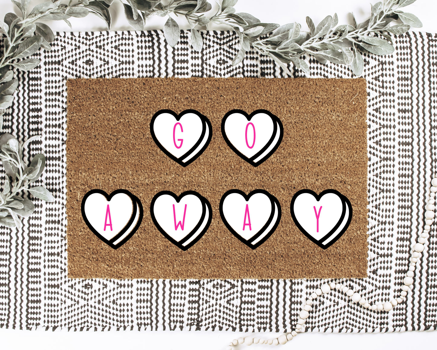 Custom Go Away Candy Hearts Doormat