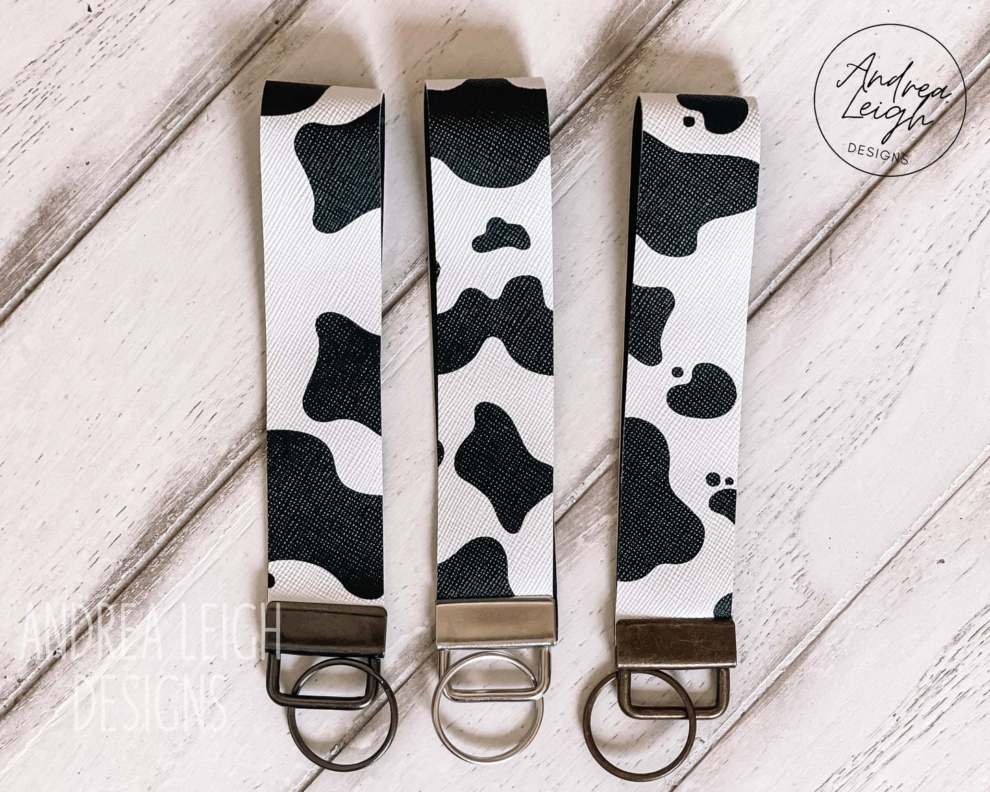 Faux Leather Cow Print Wristlet Key Chain