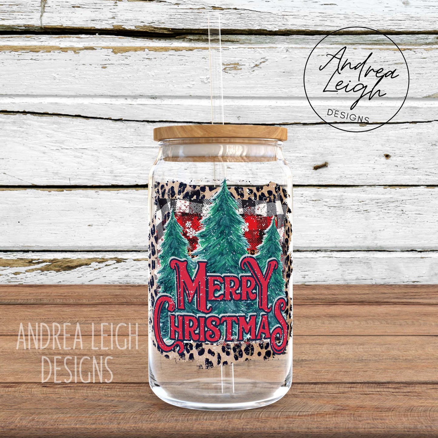 Leopard Merry Christmas Sublimation Glass Can