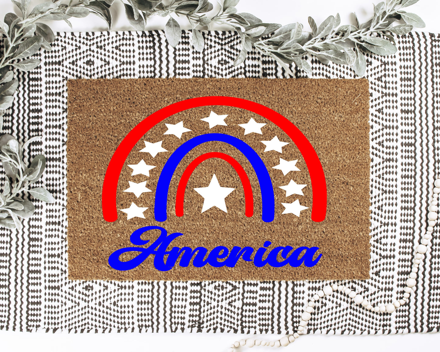 America Boho 4th of July Rainbow Doormat