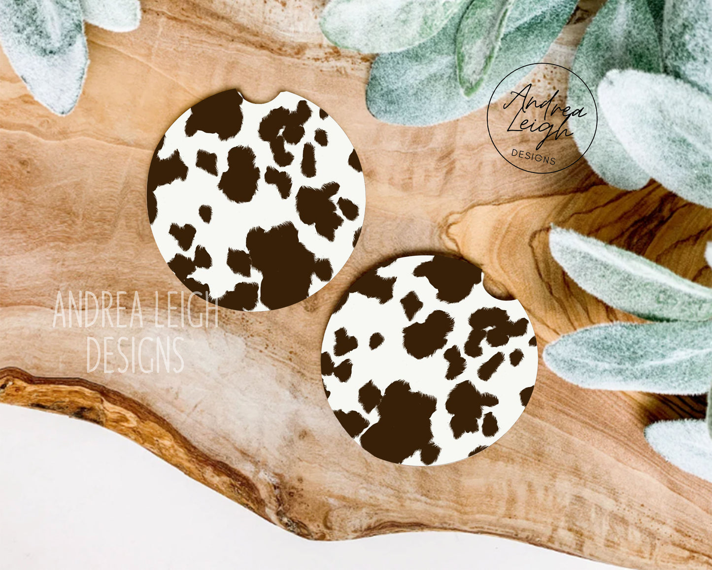 Brown Cow Print Car Coasters