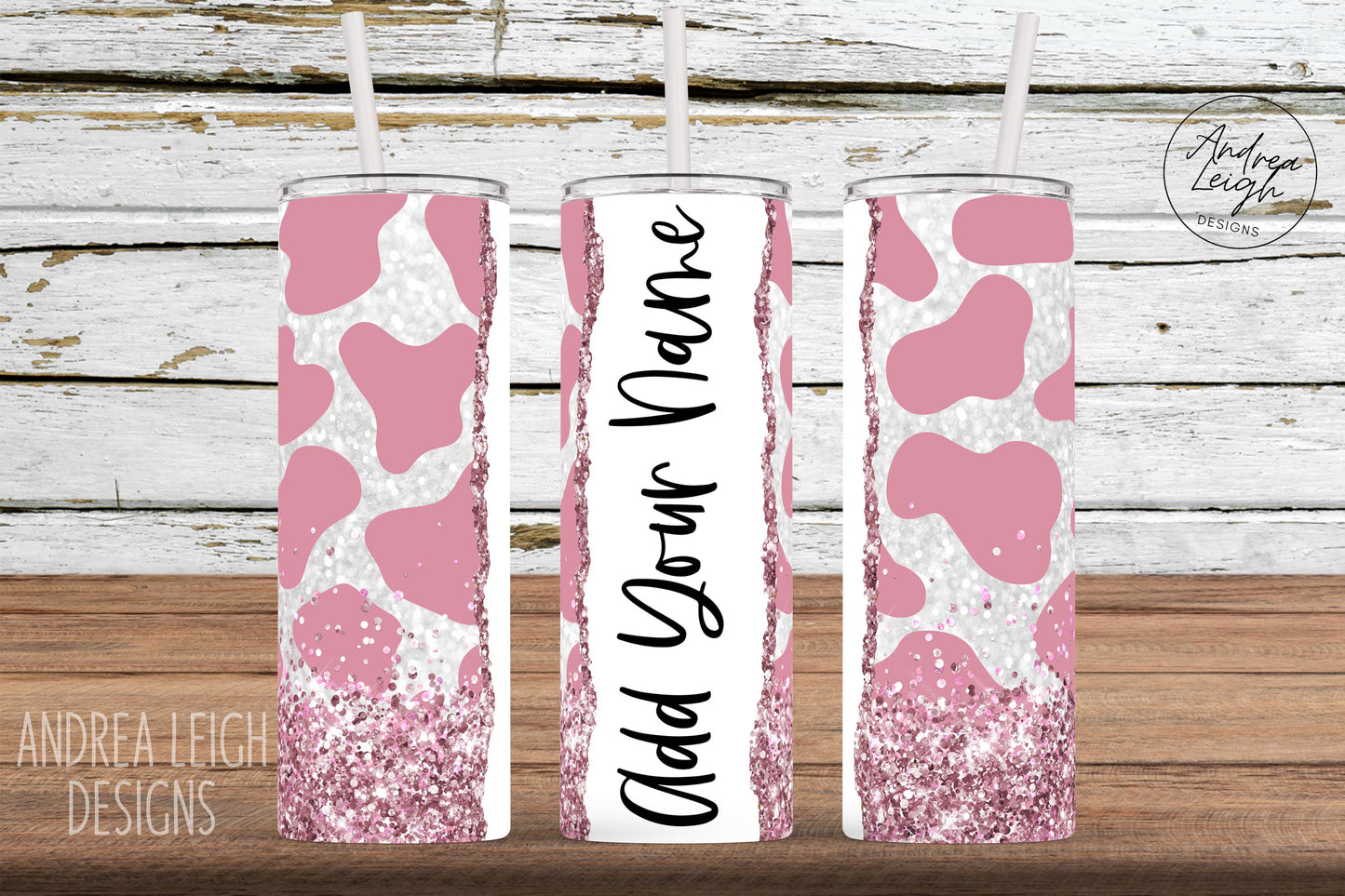 Pink Cow Print Personalized Tumbler