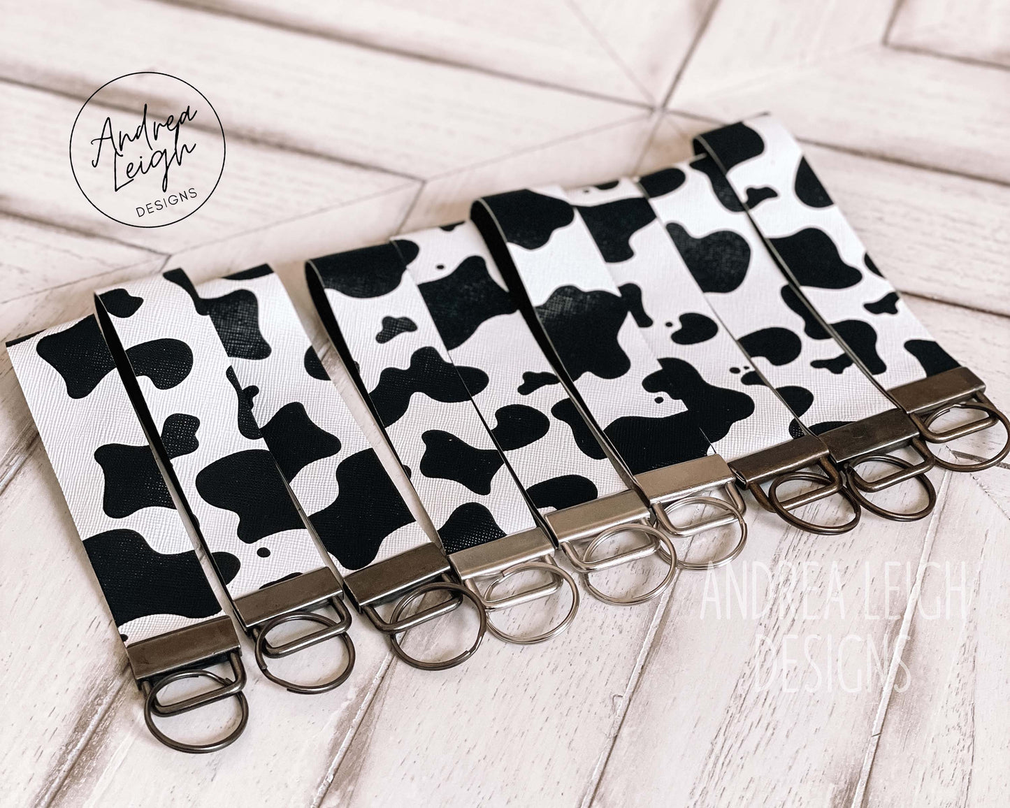 Faux Leather Cow Print Wristlet Key Chain