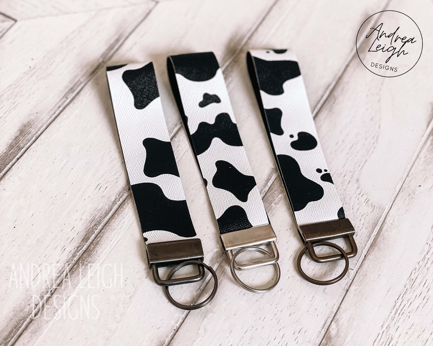 Faux Leather Cow Print Wristlet Key Chain