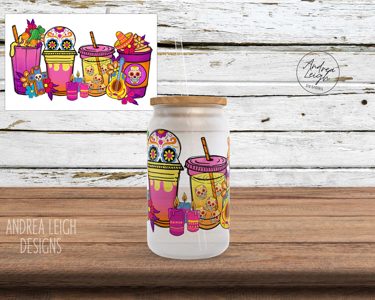 Day Of the Dead Sublimation Glass Can Wrap