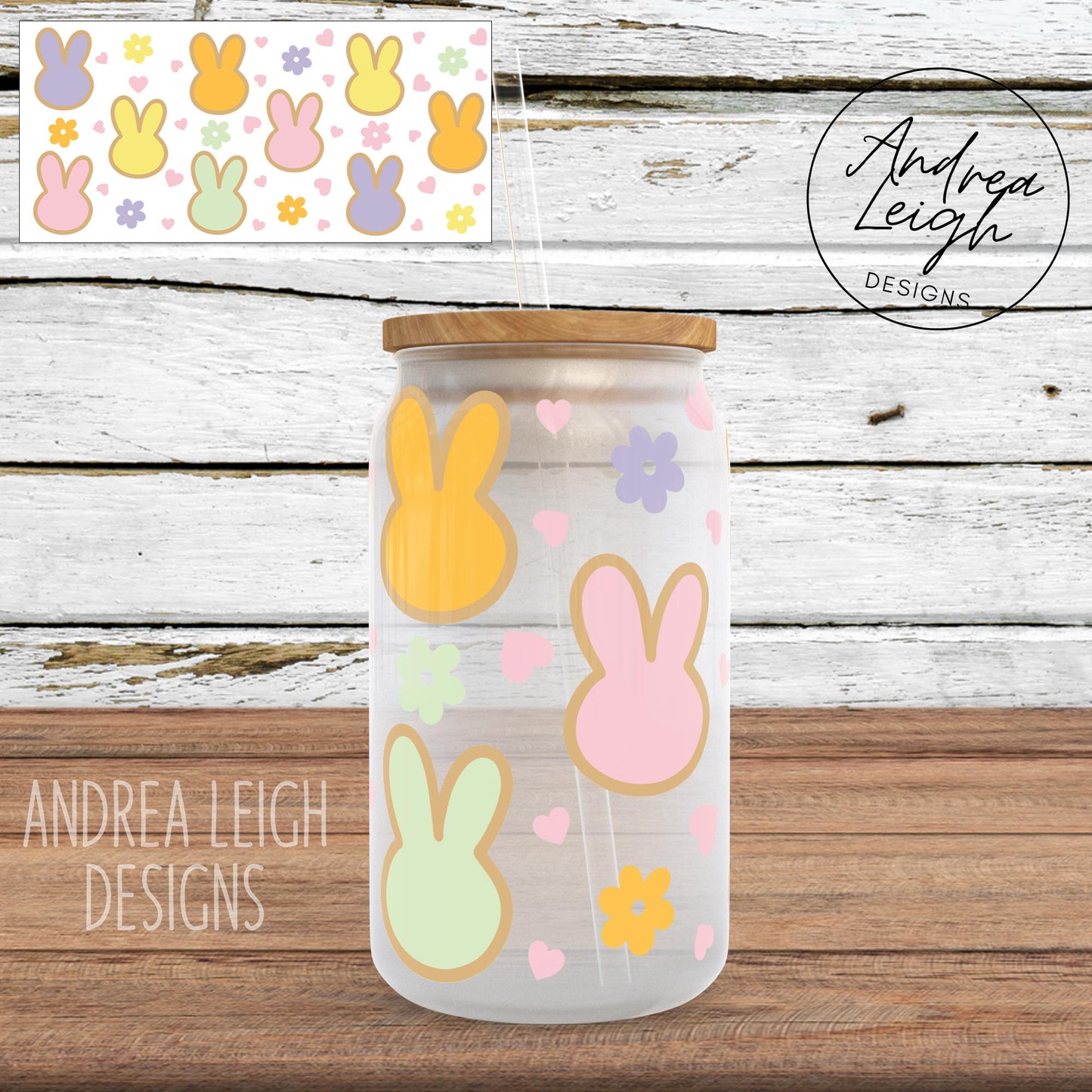 Easter Bunny Sublimation Glass Can Wrap