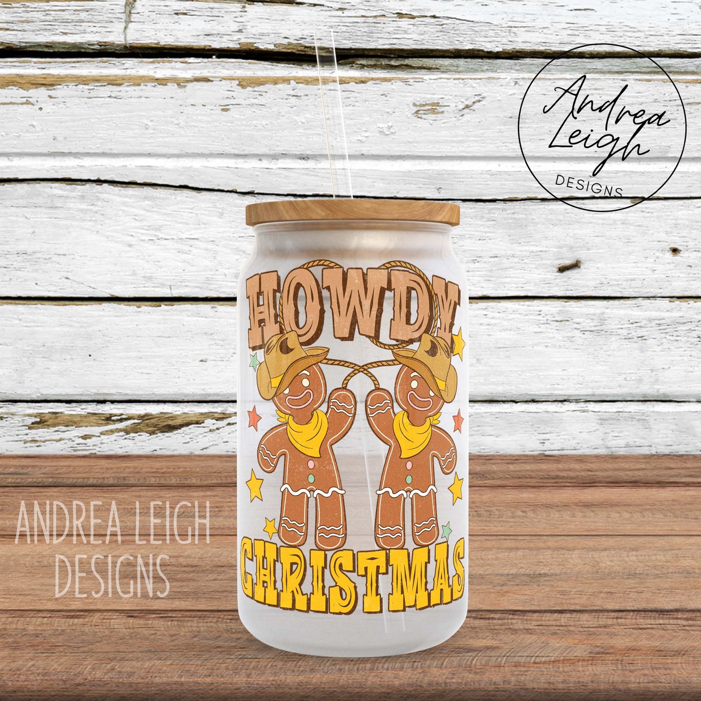 Gingerbread Man Howdy Christmas Sublimation Glass Can