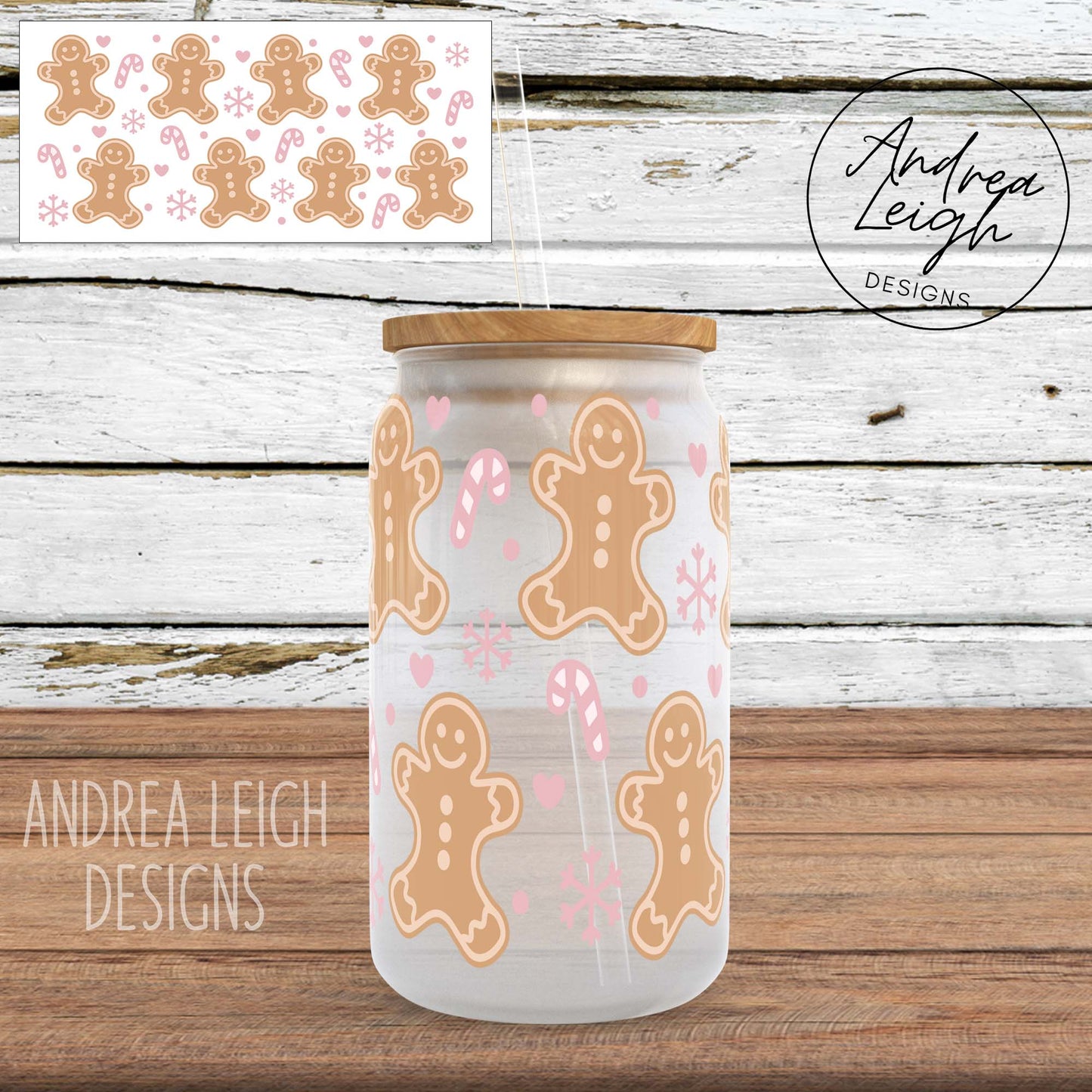 Gingerbread Man Christmas Sublimation Glass Can Wrap