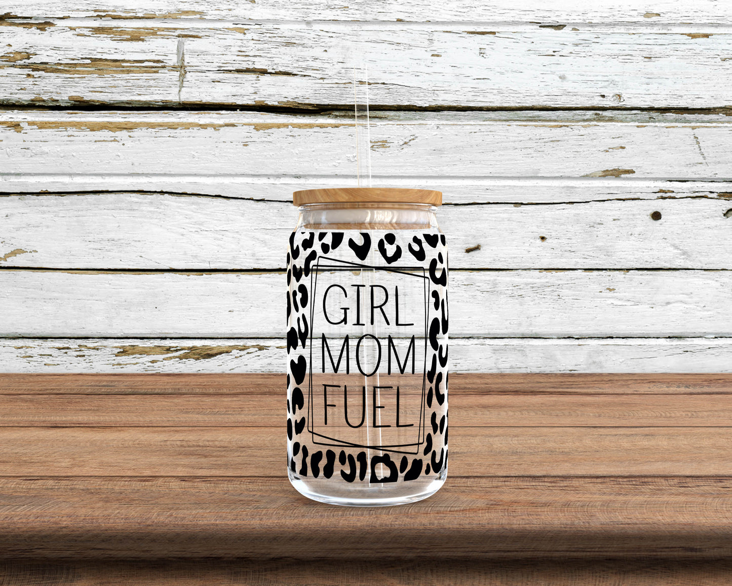 Girl Mom Fuel Leopard Print Glass Can