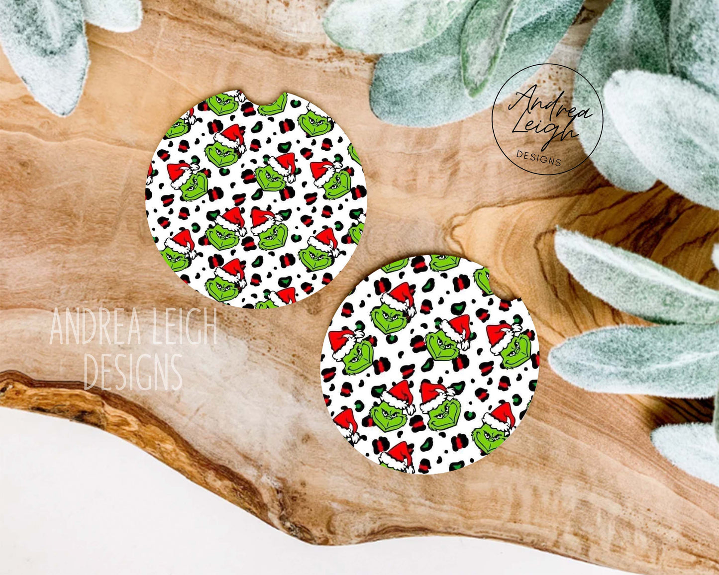 Leopard Grinch Car Coasters