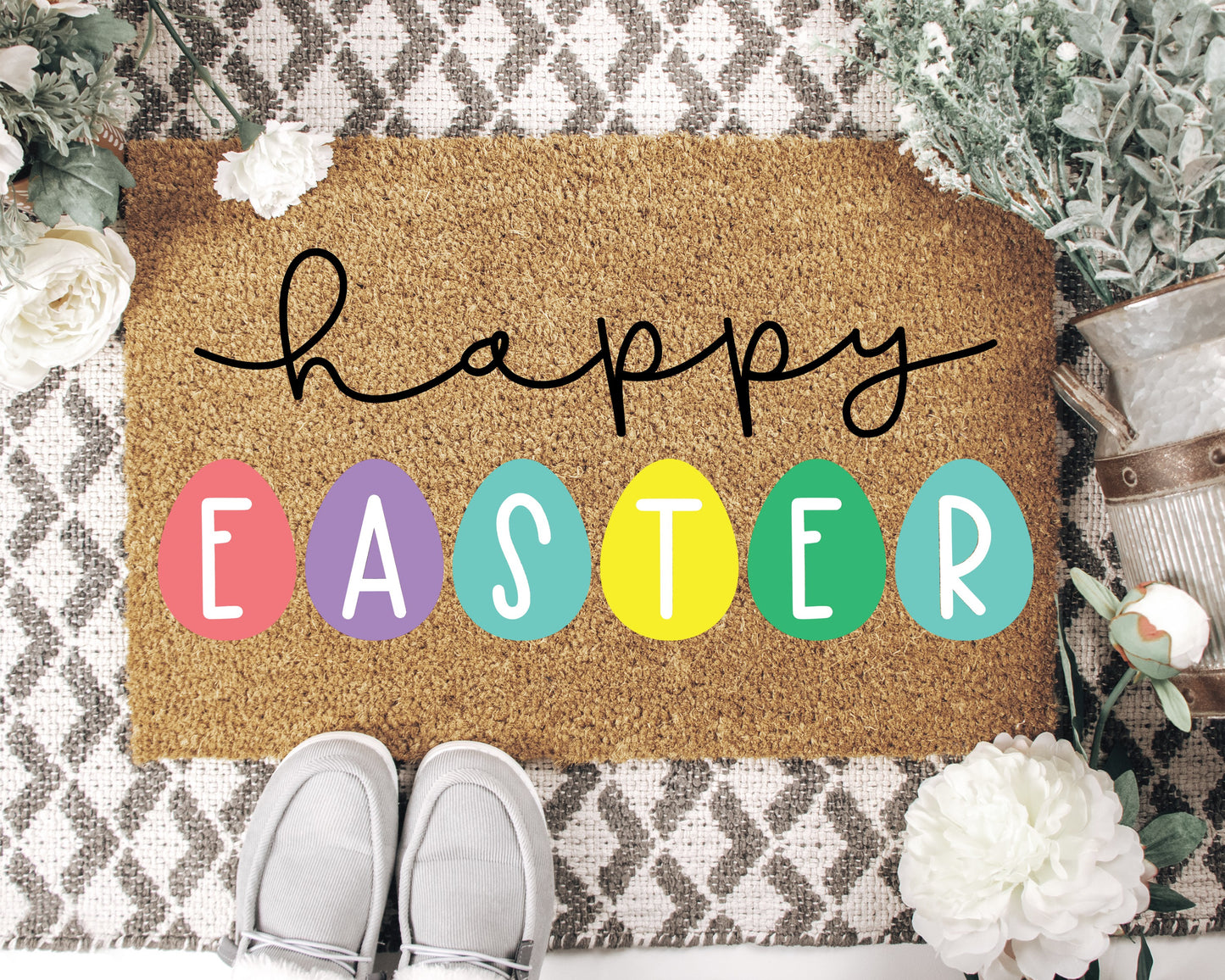 Happy Easter with Easter Eggs Doormat