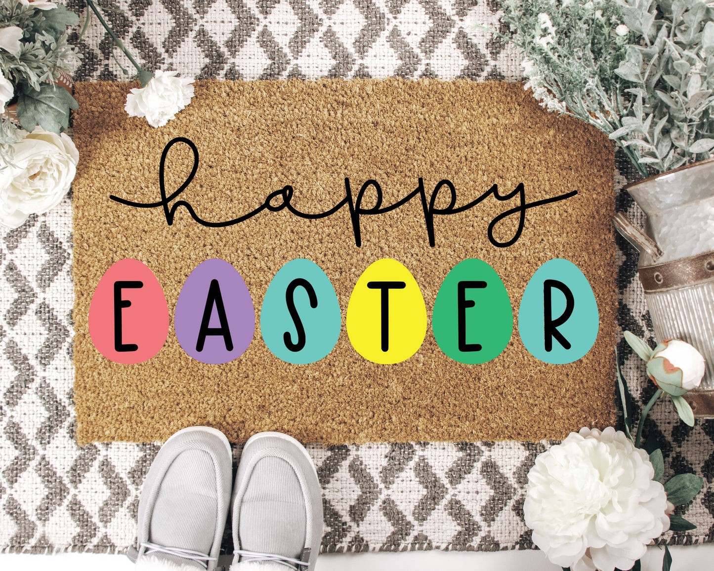 Happy Easter with Easter Eggs Doormat