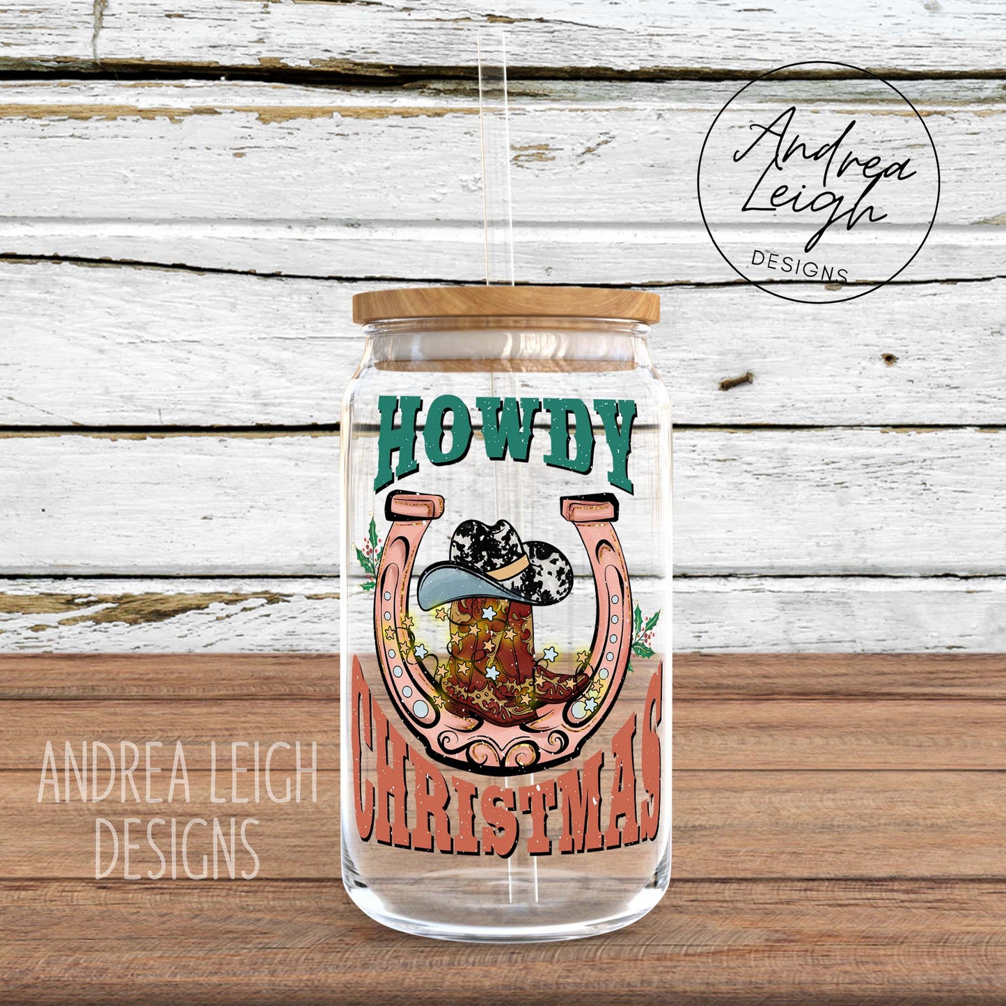 Howdy Christmas Sublimation Glass Can