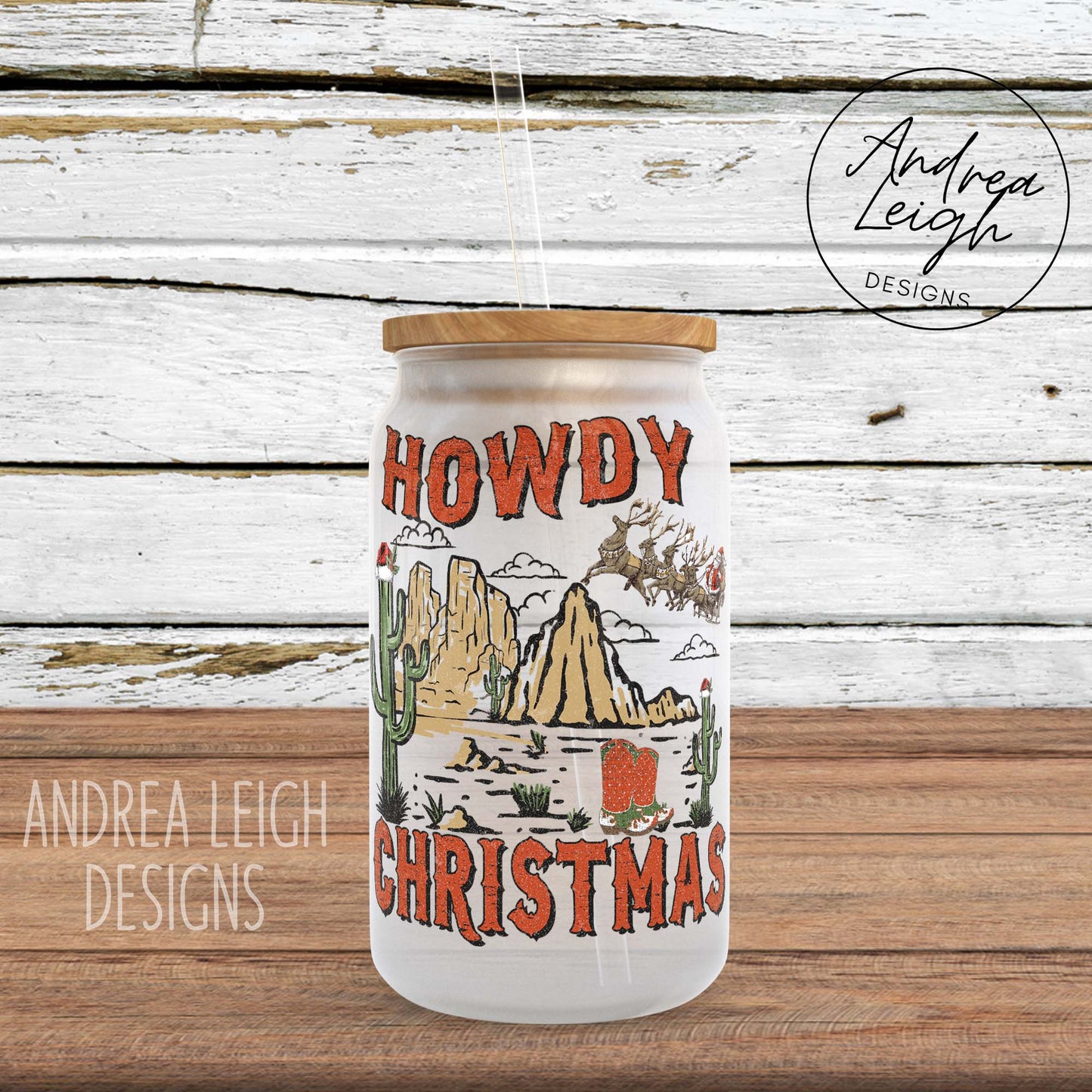 Howdy Christmas Sublimation Glass Can