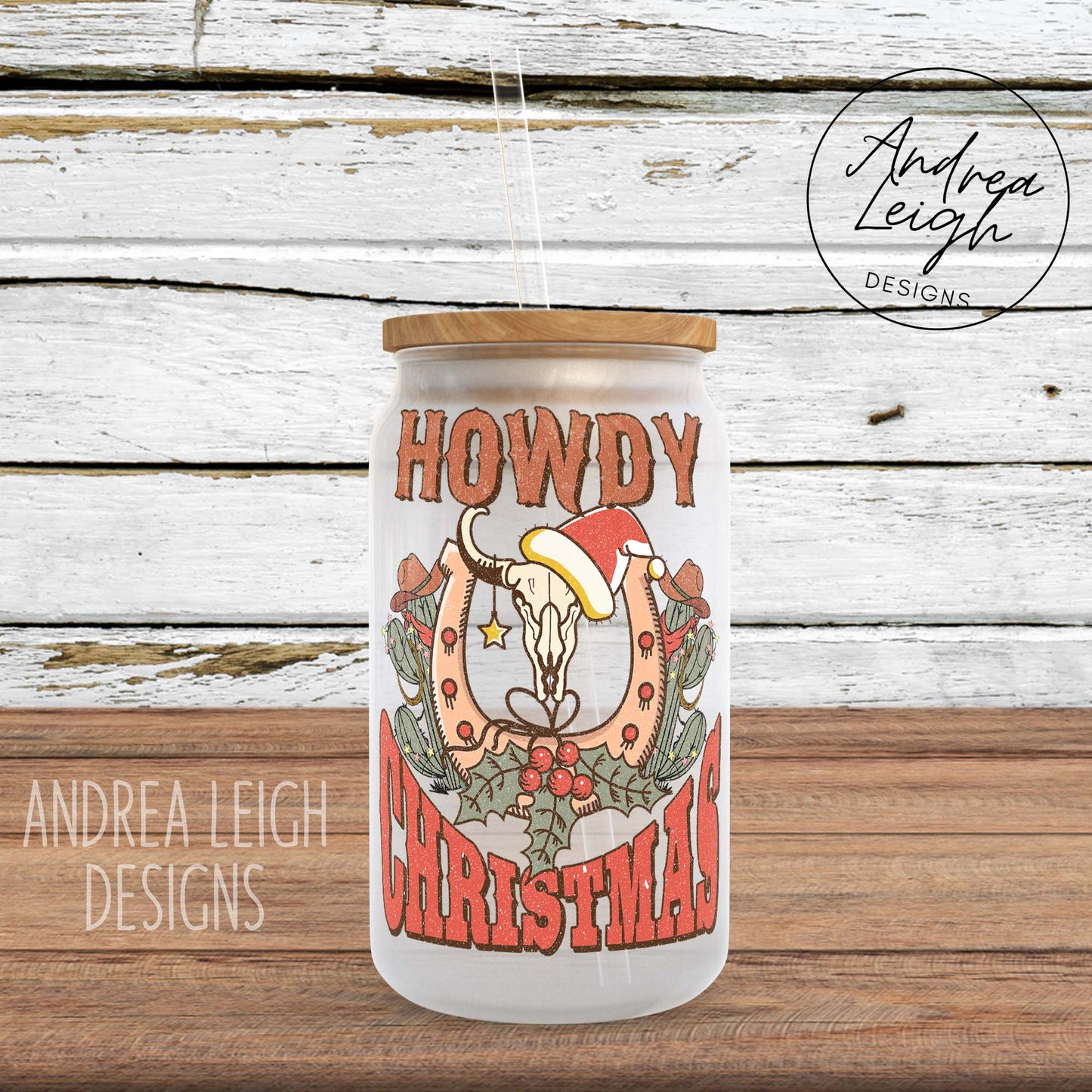 Howdy Christmas Sublimation Glass Can