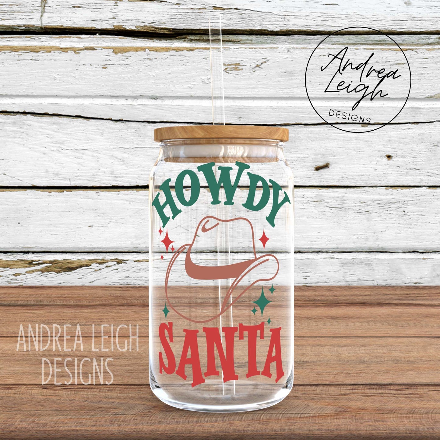 Howdy Santa Sublimation Glass Can
