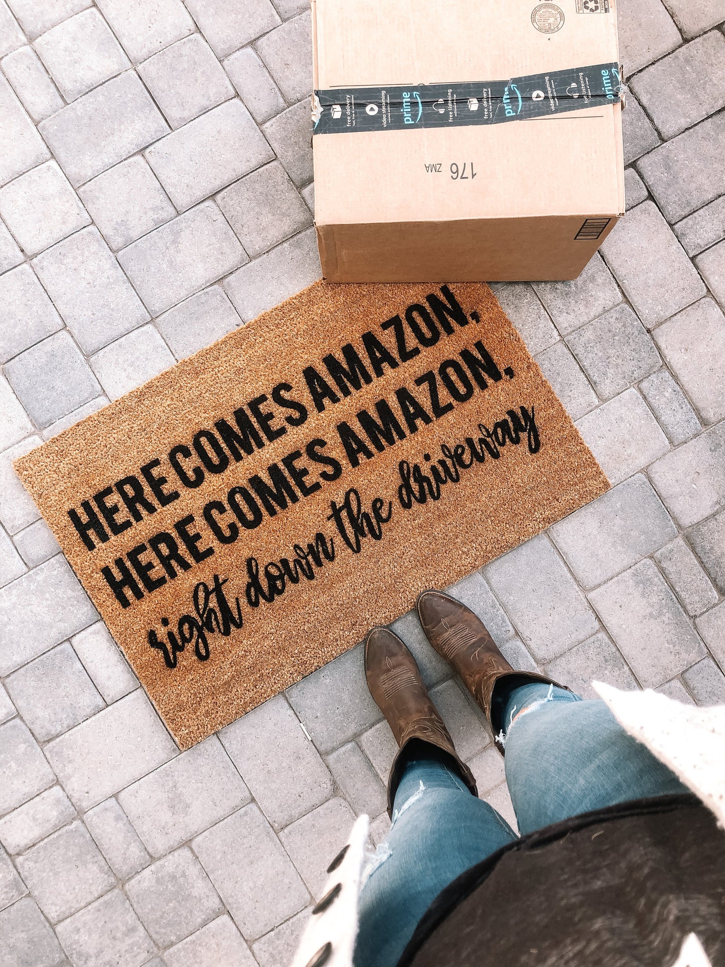Here Comes Amazon Right Down the Driveway Doormat