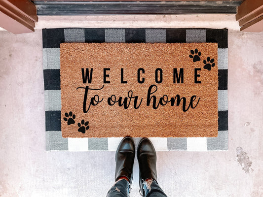Welcome to Our Home Paw Print Doormat