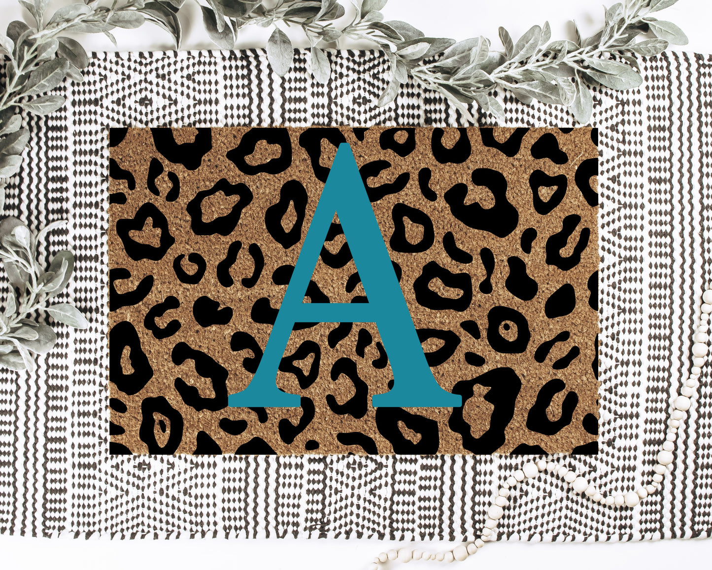 Leopard Monogram Personalized Doormat