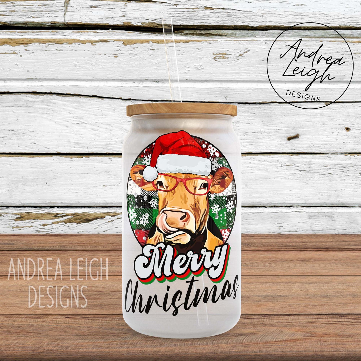 Cow Merry Christmas Sublimation Glass Can