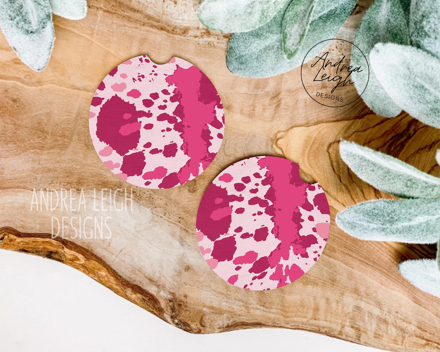 Pink Cowhide Car Coasters