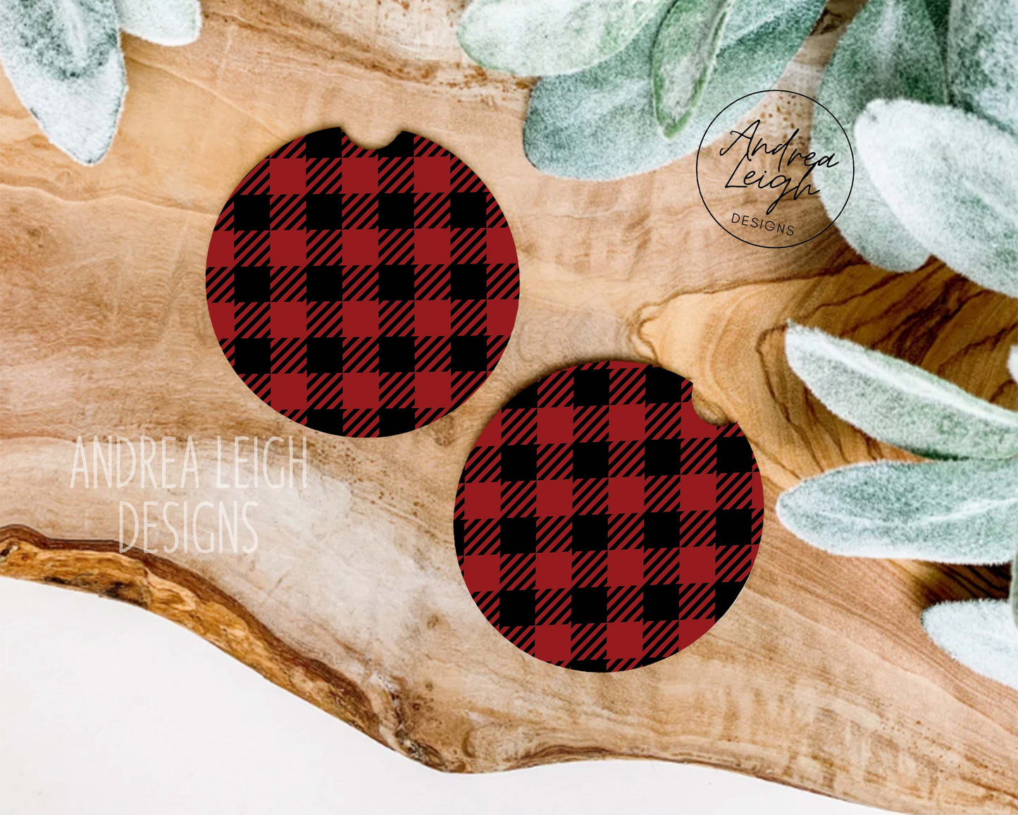 Red Buffalo Plaid Car Coasters