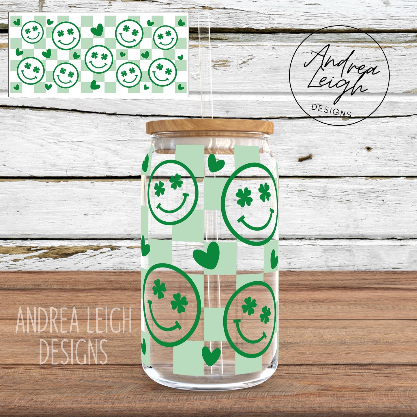 Retro St Pattys Shamrock Sublimation Glass Can Wrap