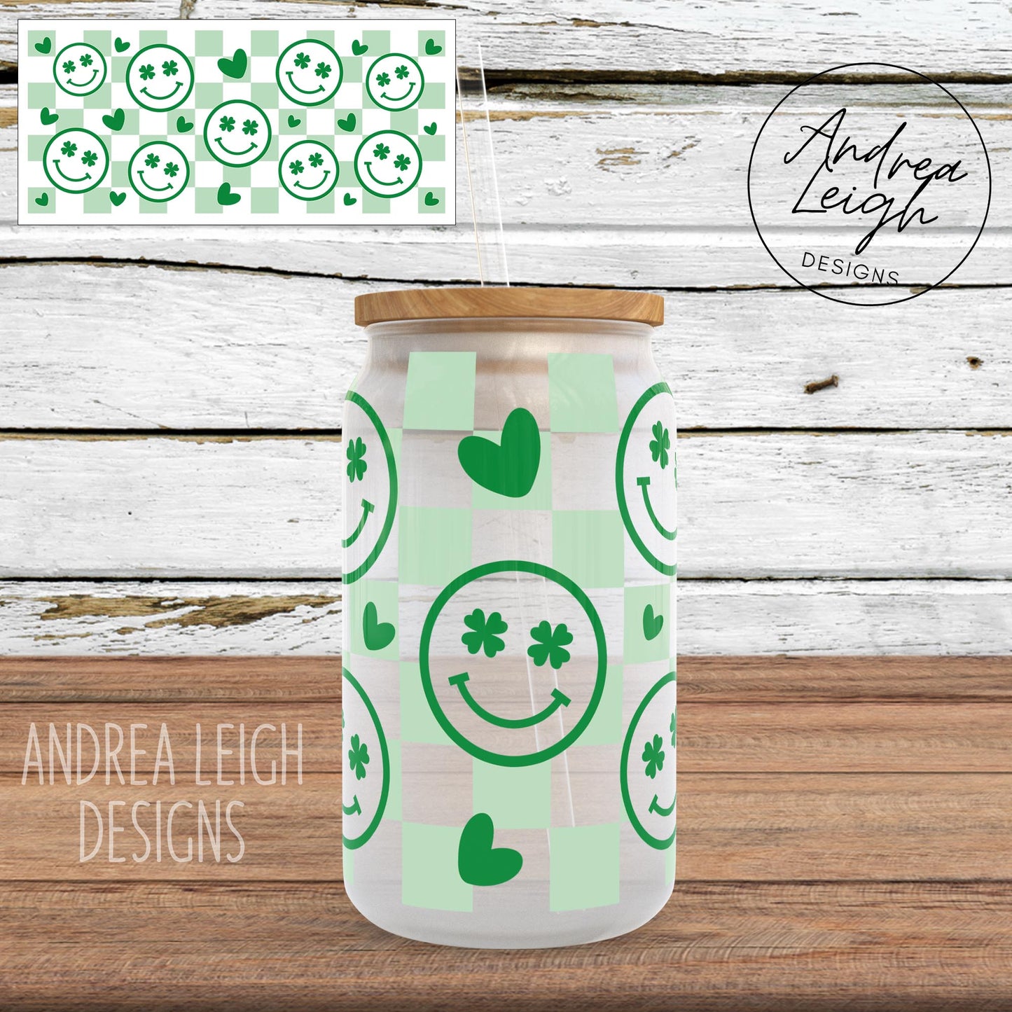 Retro St Pattys Shamrock Sublimation Glass Can Wrap