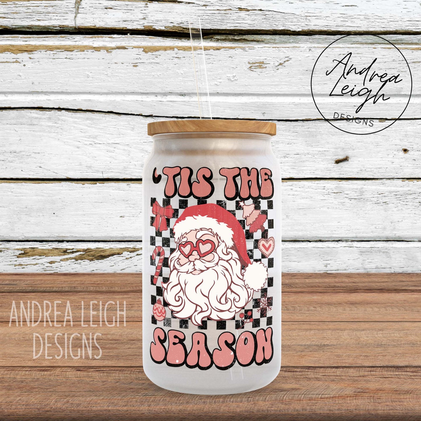 'Tis the Season Santa Sublimation Glass Can