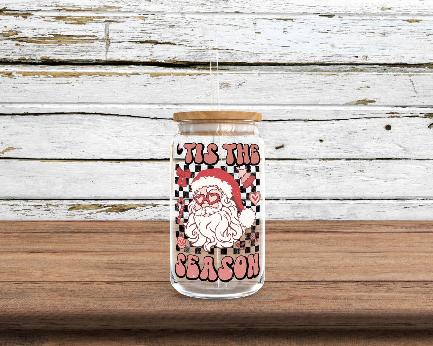 'Tis the Season Santa Sublimation Glass Can