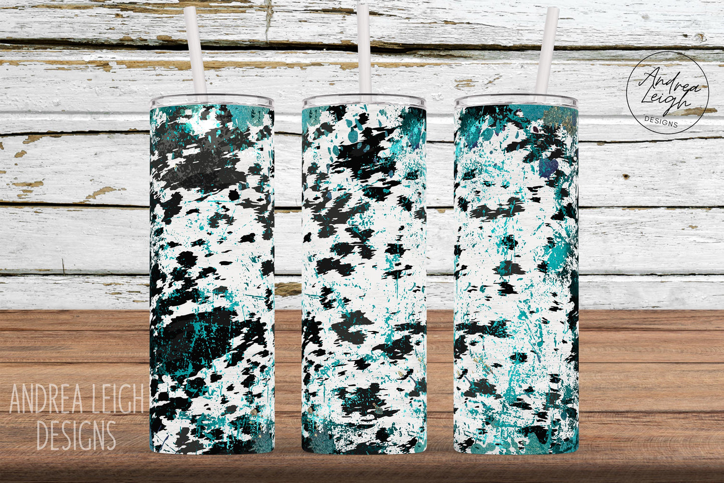 Turquoise Black Cowhide Tumbler