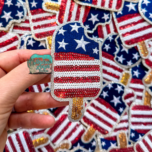 American Flag Popsicle Sequin Embroidered Patch