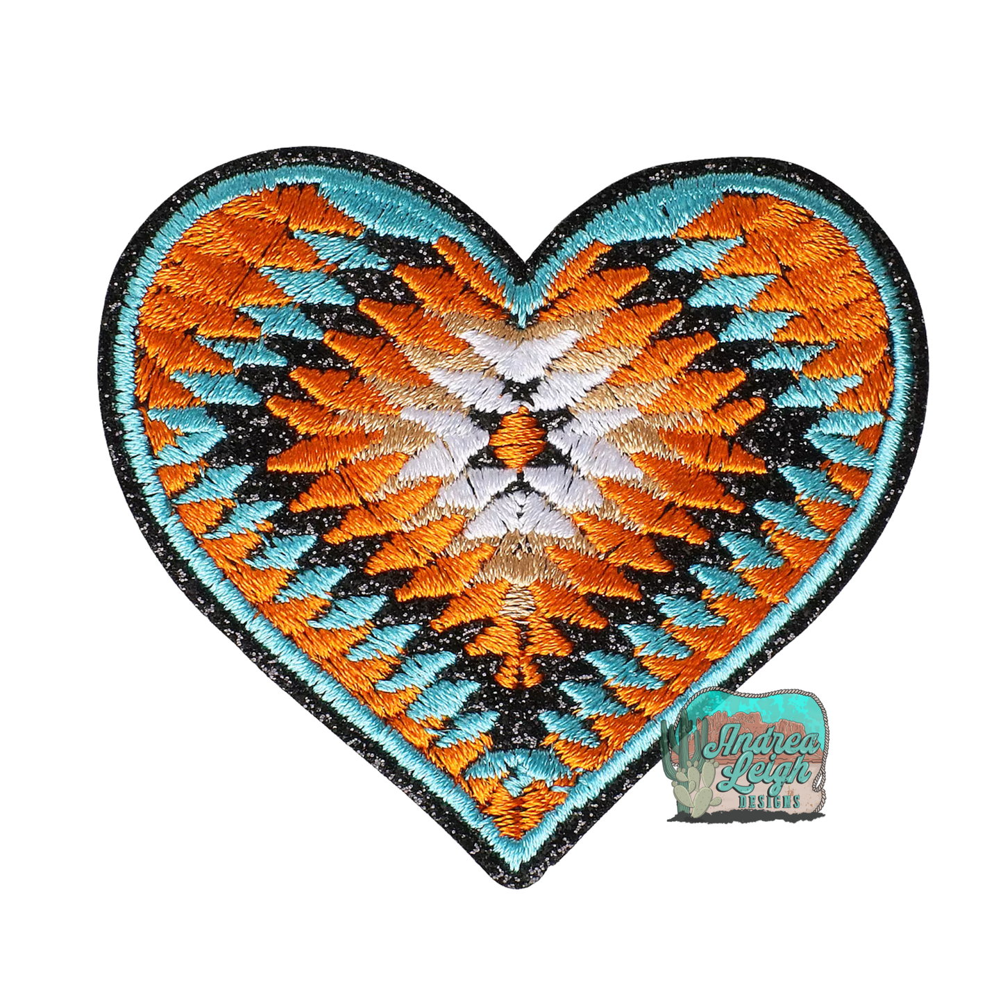 Aztec Glitter Heart Embroidered Patch