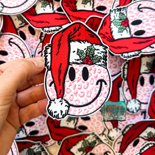 Pink Christmas Happy Face Embroidered Patch