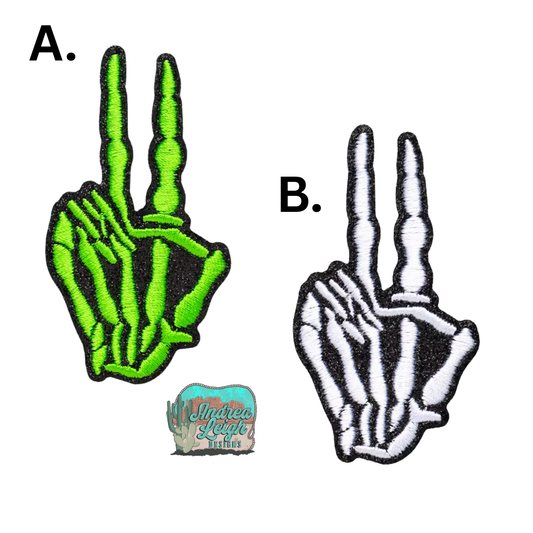 Skeleton Peace Sign Embroidered Patch
