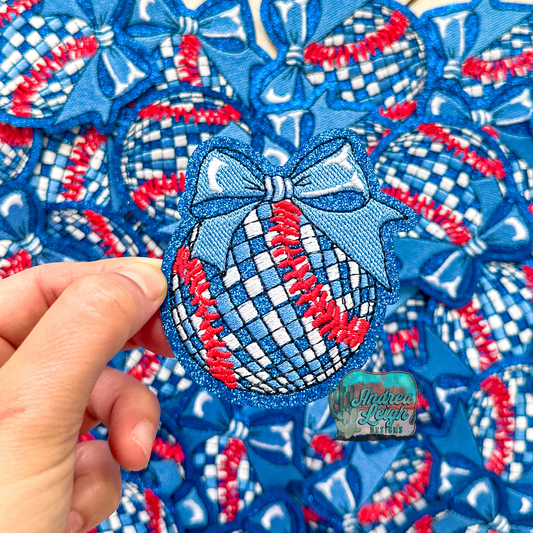 Blue Glitter Baseball Embroidered Patch