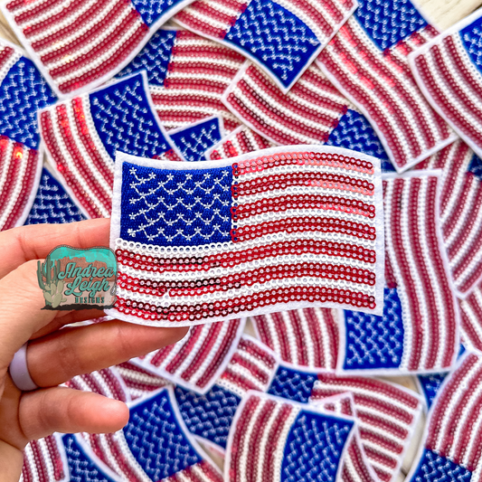 Wavy American Flag Sequin and Embroidered Patch
