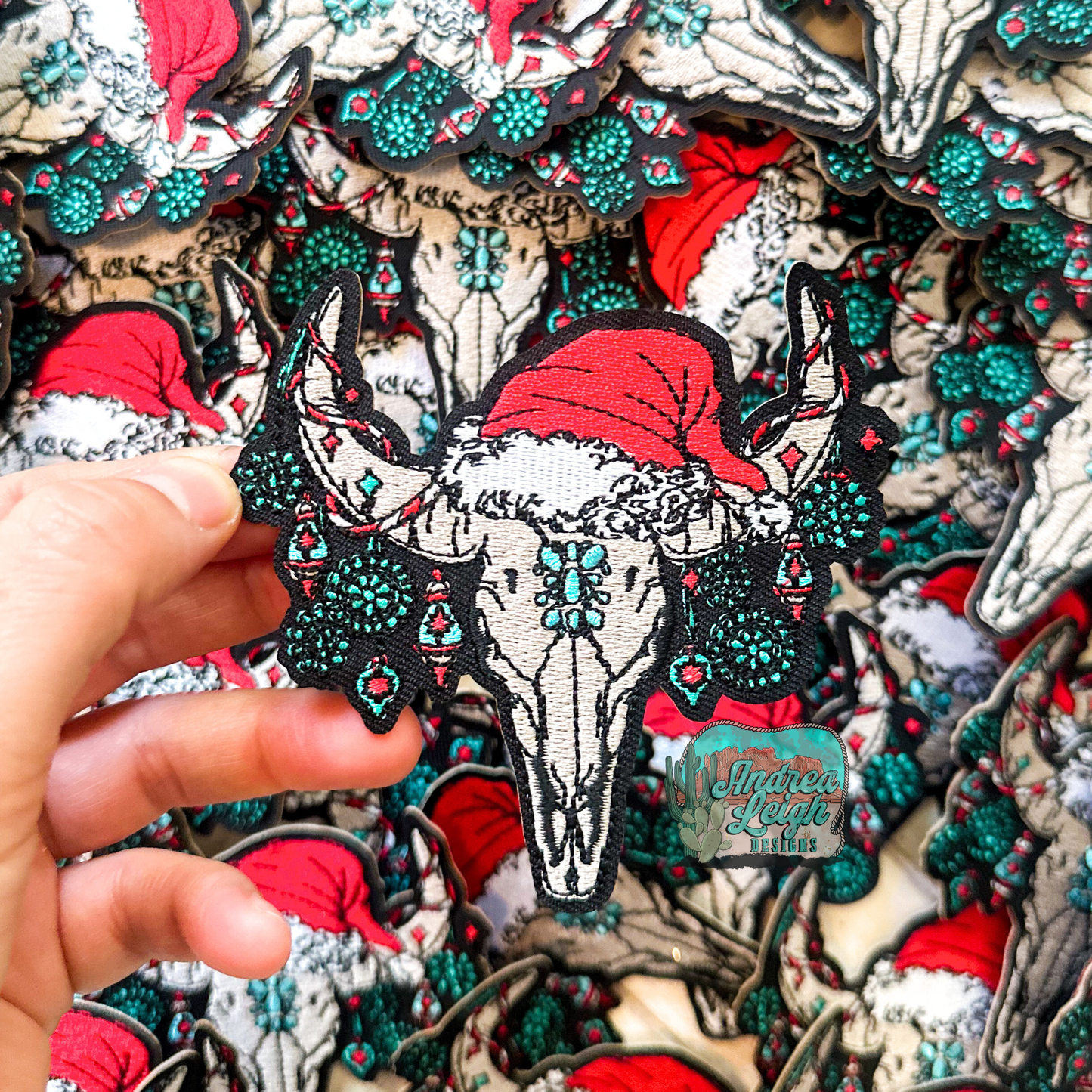 Western Christmas Skull Embroidered Patch