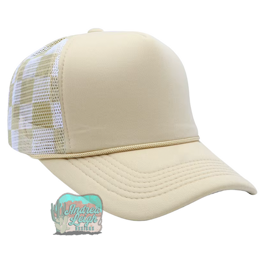 Beige Checkered Trucker Hat