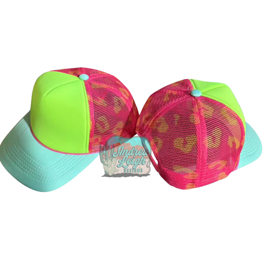 Neon Tri Color with Leopard Trucker Hat