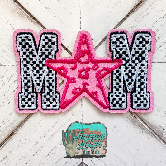 Checkered Mom Star Sequin Embroidered Patch