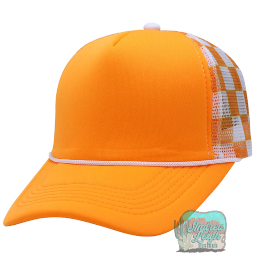 Orange Checkered Trucker Hat